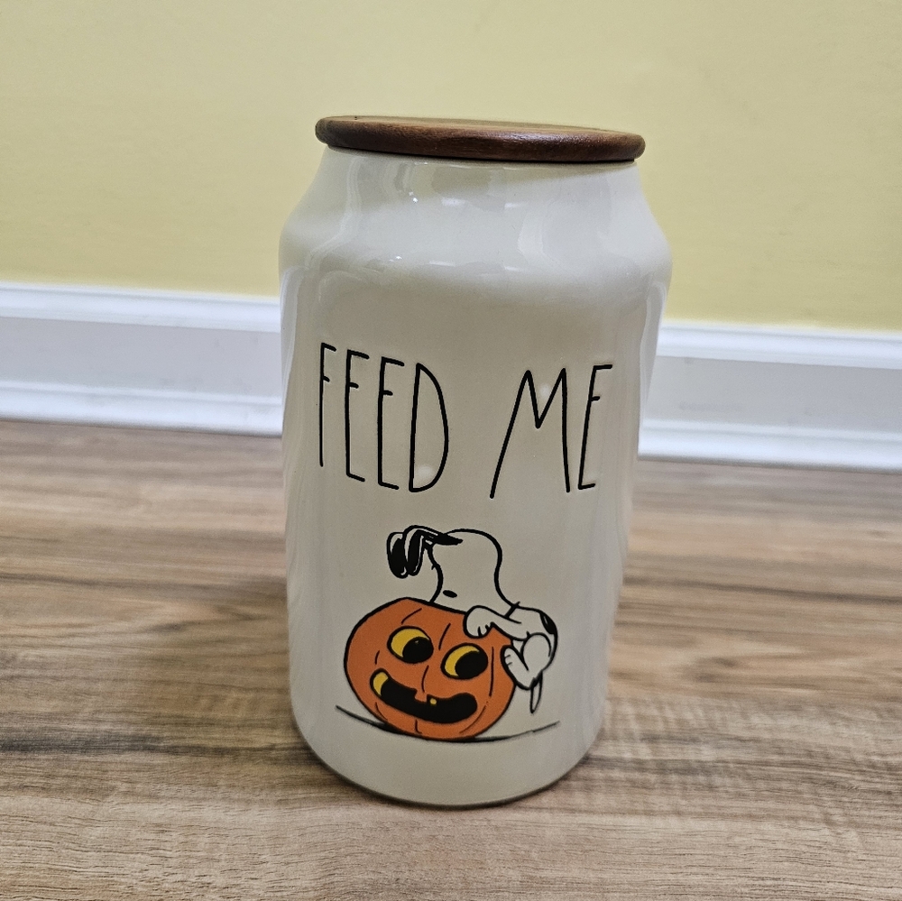 💕2XHOST PICK💕Rae Dunn Peanuts 'Feed Me' Snoopy Pumpkin Treats Container - Picture 2 of 7